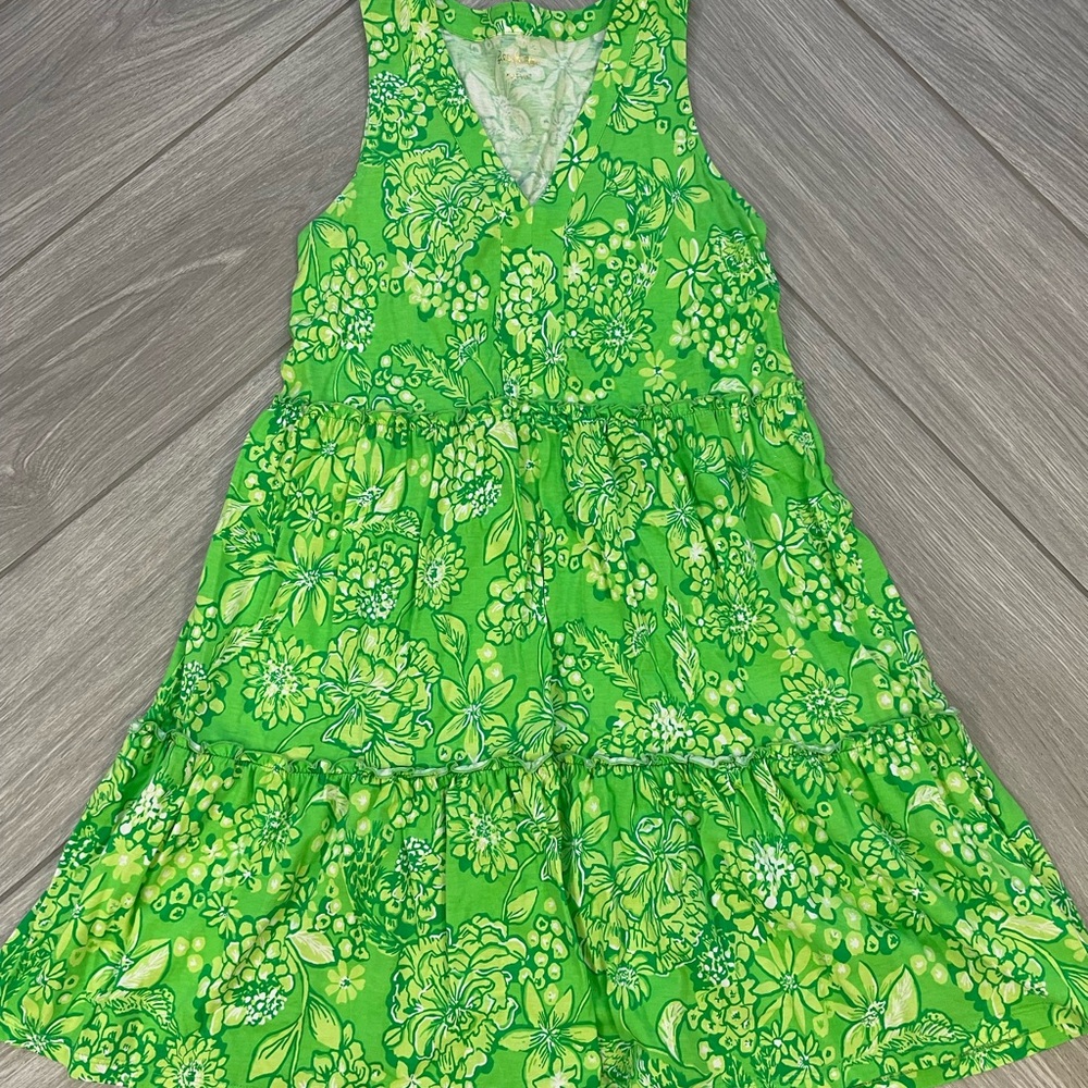 Lilly Pulitzer Limeade Green Floral Lorina V-Neck Sleeveless Dress - Sz Small